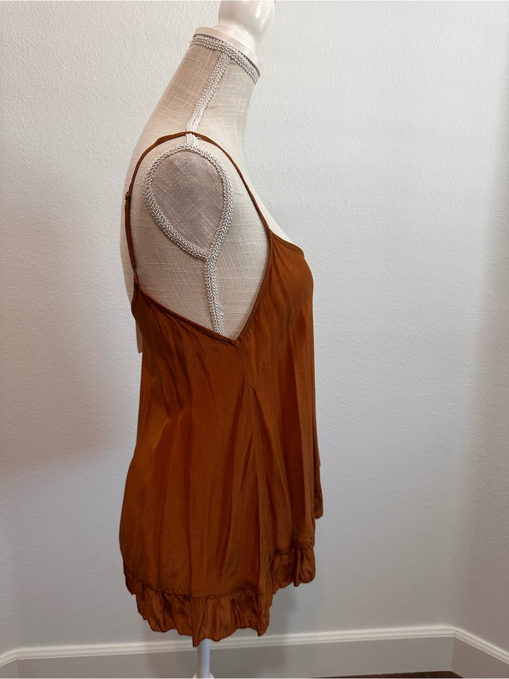 Rust Ruffle-Front Spaghetti Strap Cami - Picture 2 of 6